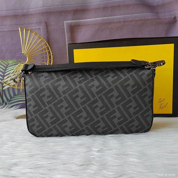 Vintage HOT FF Baguette Bag In Fabric Motif Fendi Medium Black 0823